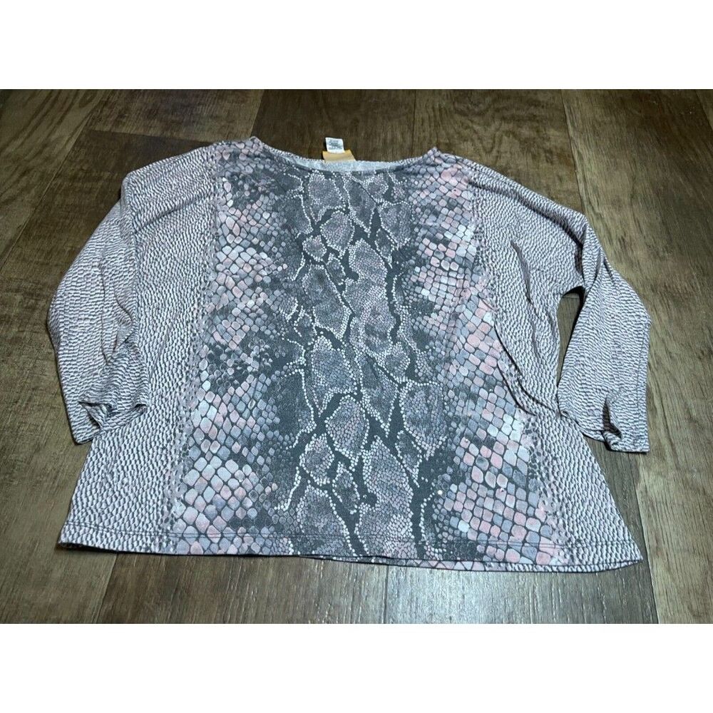 Ruby Rd Top Womens P L Petite Large Long Sleeve Blouse 3/4 Sleeve
